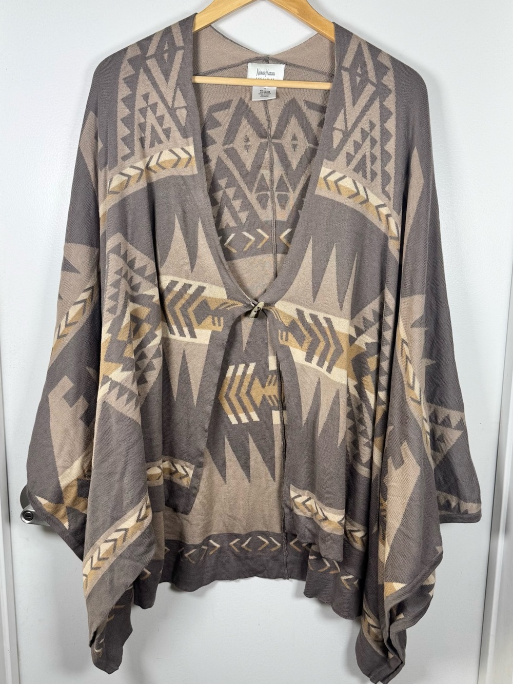 Neiman Marcus Southwest Aztec Cotton Knit Poncho Cardigan Top Women’s Medium